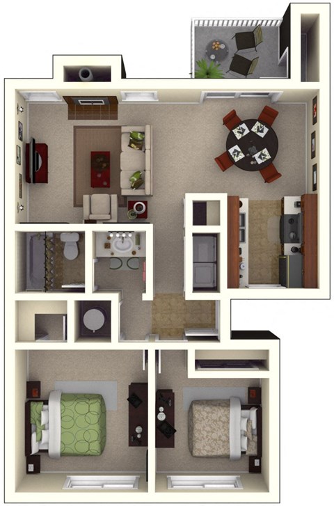 Floor plan for 2 beds, 1 bath, 875 sqft
